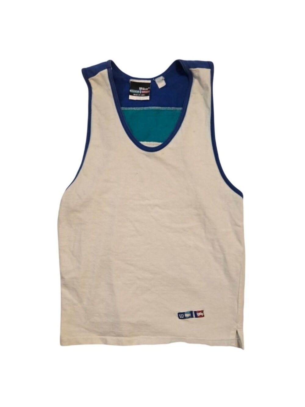 Wilson Mens Tank Top White Blue Trim Racerback Sportswear Size Small AS IS READ
